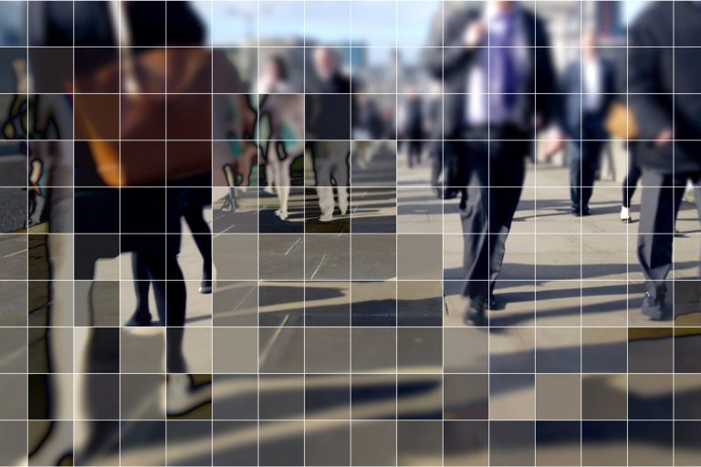 Digitized commuters on London Bridge.